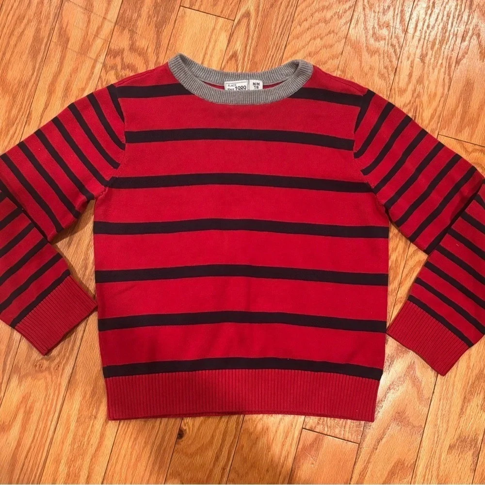 The Children's Place Sweatshirt Youth Boy's Size 7/8 Red/Blue Striped Pullover